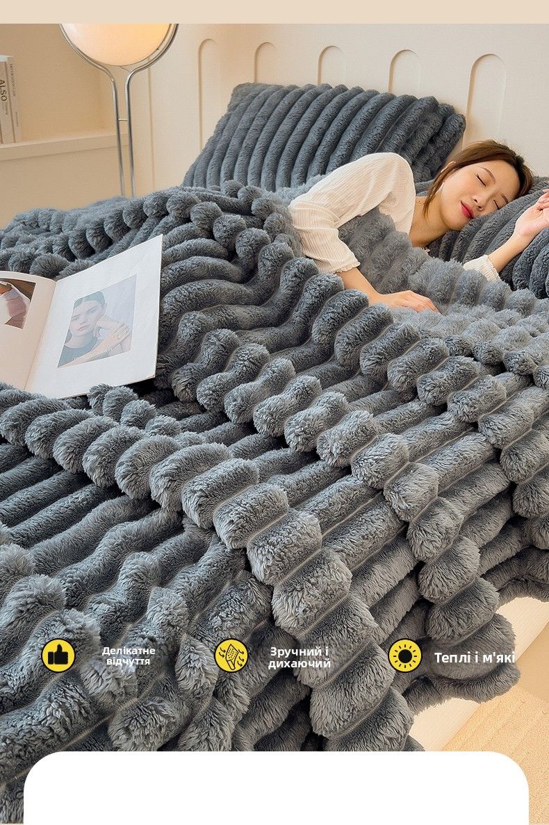Thi Rabbit Fur Blanket Office Sofa Nap Blanket Premium Cover Blanket All Seasons  Color Polyester Fiber