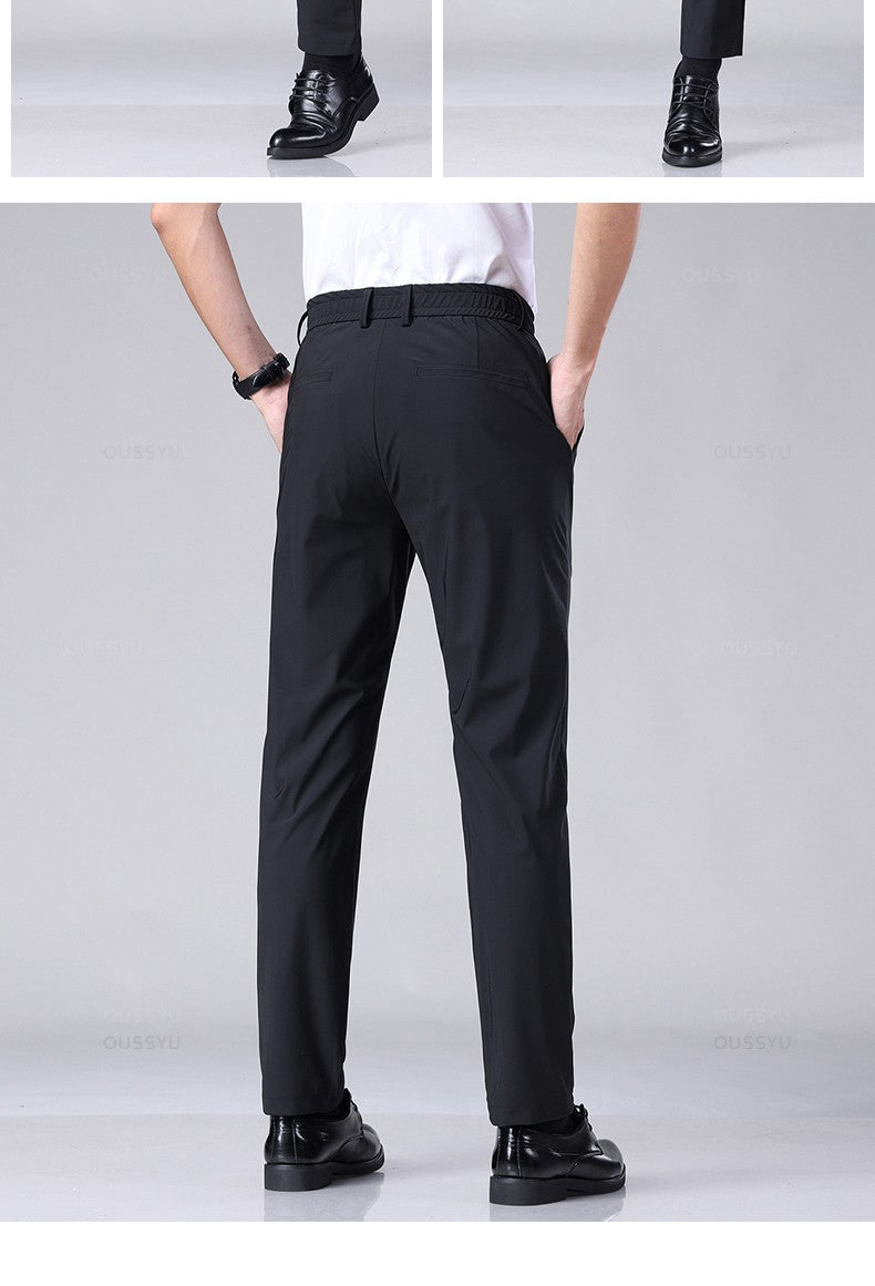 Spring Summer Men's Casual Pants Business Stretch Slim Fit Elastic Waist Jogger Korean Classic Thin Black Gray Trousers Male