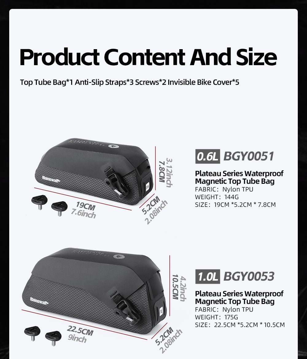 Rhinowalk Bicycle Top Tube Bag Waterproof Bike Front Frame Storage Bag Screw & Strap fixed Cycling Travel For MTB Road Gravel