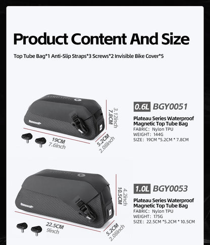 Rhinowalk Bicycle Top Tube Bag Waterproof Bike Front Frame Storage Bag Screw & Strap fixed Cycling Travel For MTB Road Gravel