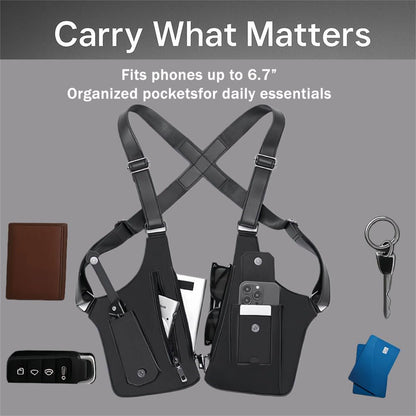 Retro Double Shoulder Strap Multi-pocket Outdoor Anti-theft Tactical Bag Men Crossbody Bags PU Waterproof Phone Bag Chest Bag