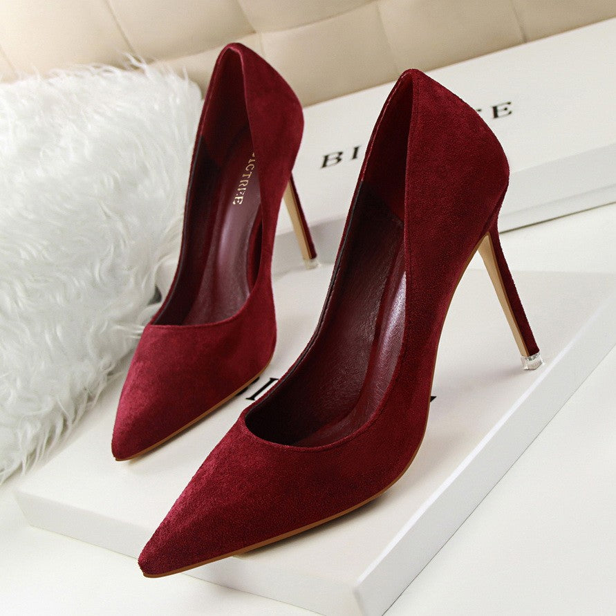 Women 9cm High Heels Yellow Burgundy Pumps Plus Size Stripper Suede Escarpins Lady Wedding Bridal Scarpins Green Blue Prom Shoes