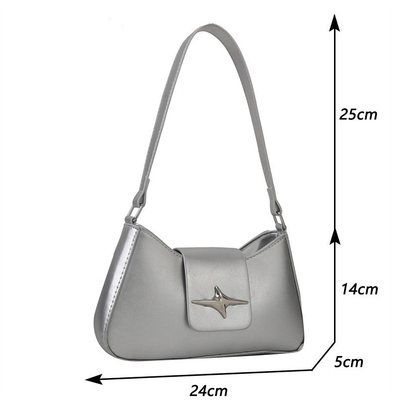 Silver Shoulder Bags for Women 2024 Classic Y2K Small Purse Glossy PU Leather Luxury Brand Female Underarm Handbags Daily Bag