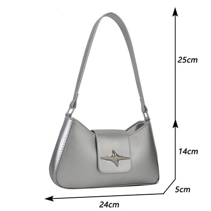 Silver Shoulder Bags for Women 2024 Classic Y2K Small Purse Glossy PU Leather Luxury Brand Female Underarm Handbags Daily Bag