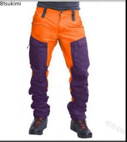 2025 Men's Outdoor Sports Casual Cargo Pants Fashion Color Blocking Multi-pockets Work Pants Male Baggy Joggers Pants Streetwear
