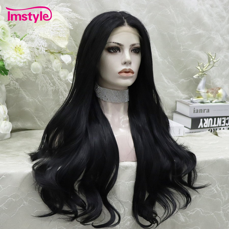 Imstyle Black Lace Wig Long Synthetic Lace Front Wig Heat Resistant Fiber Natural Wavy Lace Daily Cosplay Wigs For Women