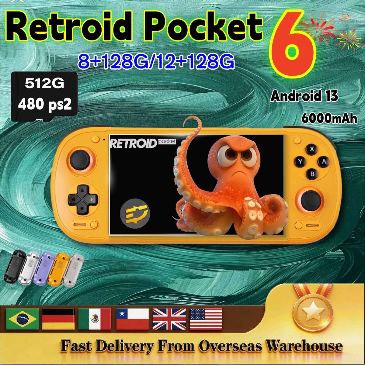 Retroid Pocket 6 Handheld Game Console RP6 Android 5.5 Inch 1080P 120Hz AMOLED Screen 6000mAh 8GEN2 with Hall-Effect Trigger PS2
