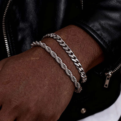 2 Pulseiras Masculinas de Corrente, Aço Inoxidável Prata Ouro Cor Preta, Corrente de Corda Torcida, Pulseira, Correntes Cubanas Modernas de Presente