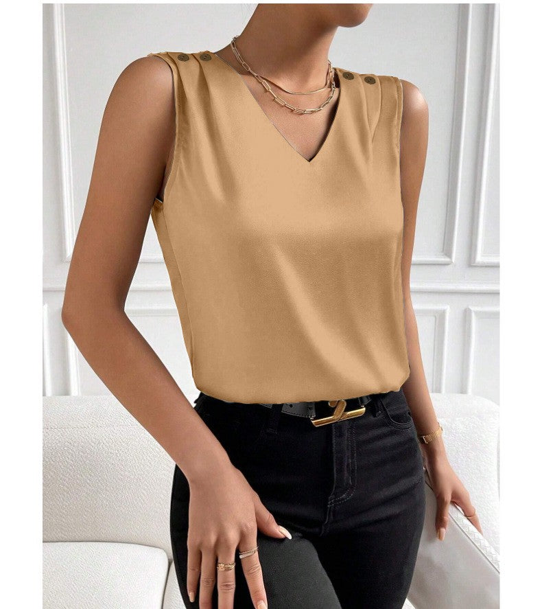 Solid Casual Loose Sleeveless Blouses For Women Fashion Summer Women's Oversized Shirts And Blouses Elegant Youth Female Tops