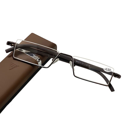 May Flower Metal Anti-Blue Light Reading Glasses Men Half Frame Prescription Eyeglasses Male TR90 Eyewear With Case óculos +1.75