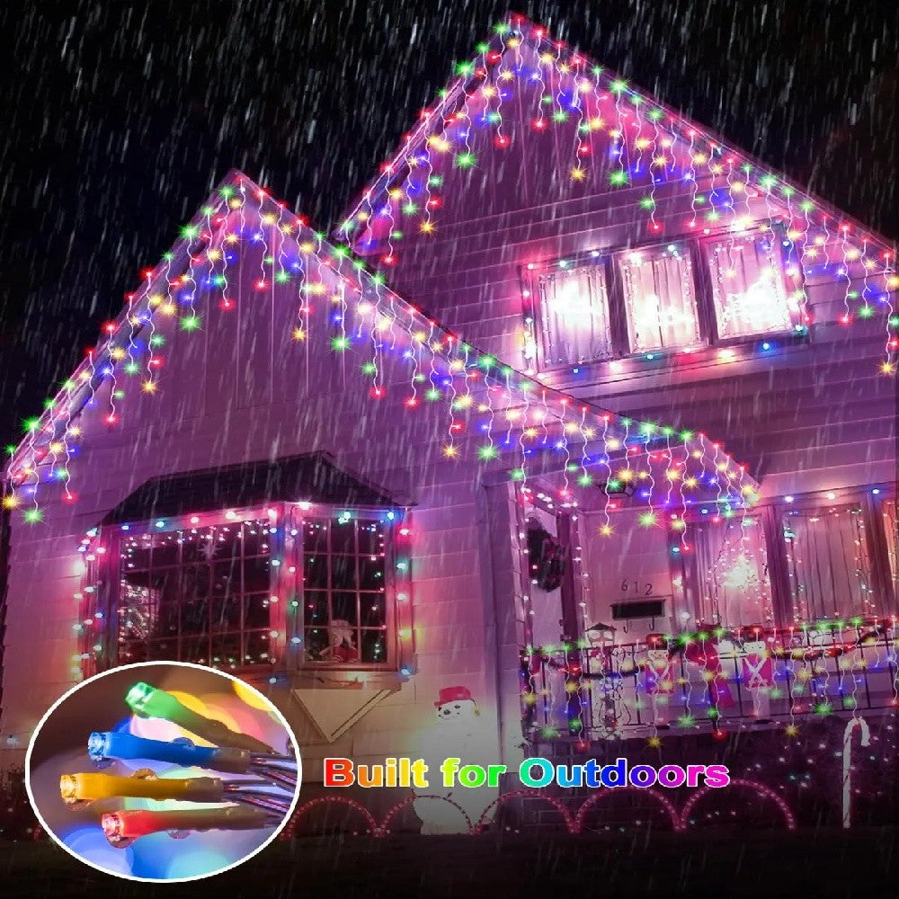 Christmas Lights Outdoor Waterproof Solar Curtain Icicle Lights Eaves Decor String Lights for Yard Party Holiday Decorations