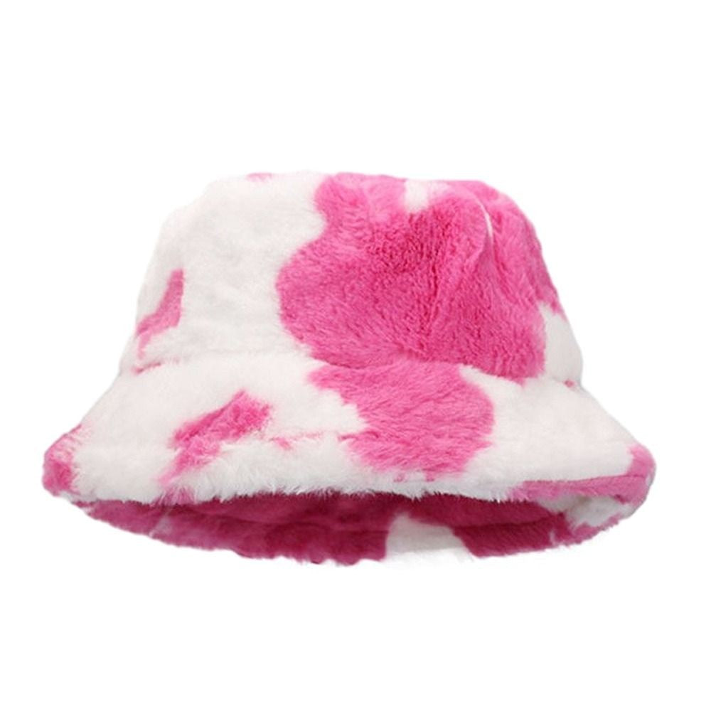 Winter Bucket Hat Women's Fashion Milk Cow Grain Panama Warm Hats Female Vintage Faux Fur Fisherman Cap Hats For Women Casual