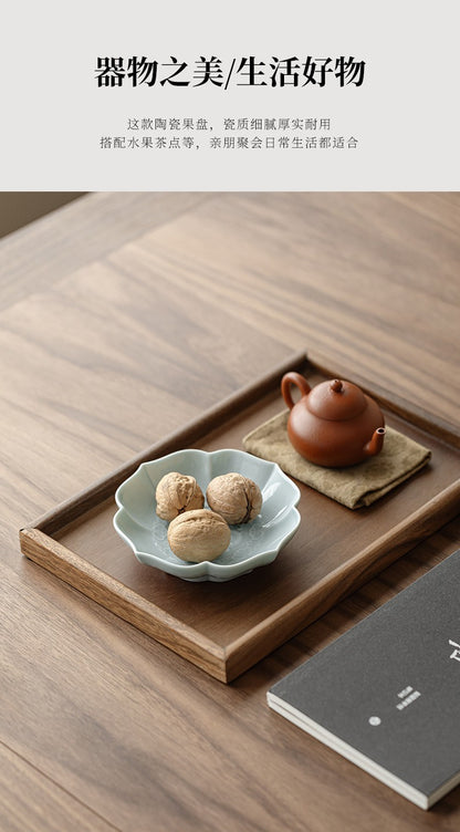 Creative Lotus Pattern Fruit Plate Zen Ceramic Snack Plate Retro Fruit Dishes Boutique Pastry Plate Hospitality Dishes Crafts