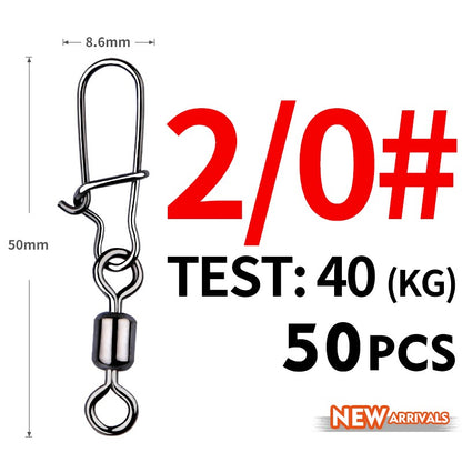 MEREDITH 50 PEÇAS Acessórios para Pesca de Lucio Conector Giratório de Rolamento Pino de Aço Inoxidável Snap Anzóis Isca Giradores Equipamento de Pesca