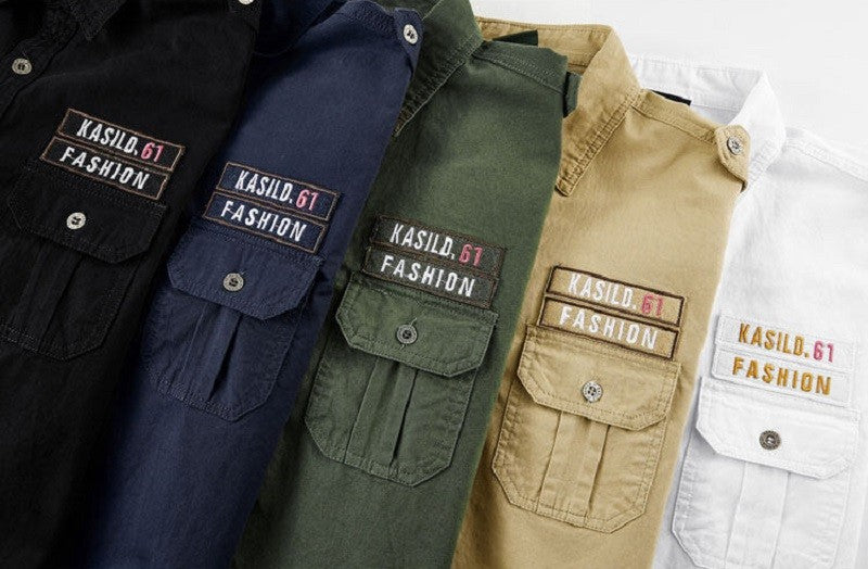 Spring Autumn New Men Long Sleeve Cargo Polo Shirt Casual Fashion Cotton Shirt Male Tactic Military Embroidery Tops