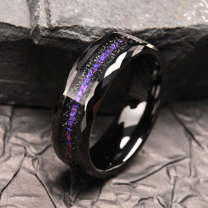 Anel de carboneto de tungstênio preto, anel de compromisso para homens, joias da moda, alianças de casamento masculinas, anéis de noivado Galaxy