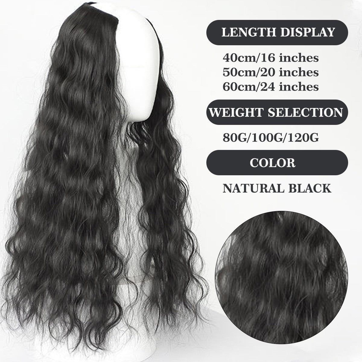 Ocelot Peruca de extensão de cabelo sintético ondulado de 40-60 cm com ondulação natural da água, acessórios de cabelo femininos, extensão de cabelo longo e cacheado