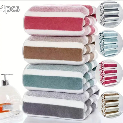 Conjunto de 4 Toalhas de Banho Listradas, Absorventes e de Secagem Rápida, Super Macias e Amigas da Pele Para o Banheiro de Casa