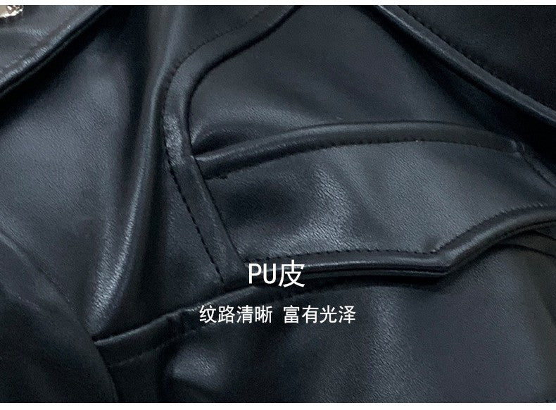 Mauroicardi Cool Black Cropped Pu Leather Jacket Men Rivet Shoulder Pads Zip Up Short Luxury Punk Style Clothes European Fashion