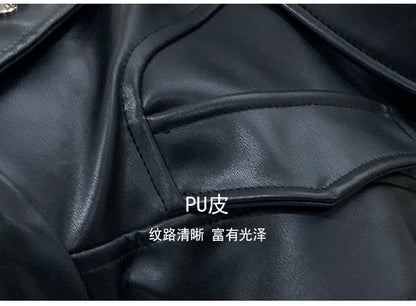 Mauroicardi Cool Black Cropped Pu Leather Jacket Men Rivet Shoulder Pads Zip Up Short Luxury Punk Style Clothes European Fashion