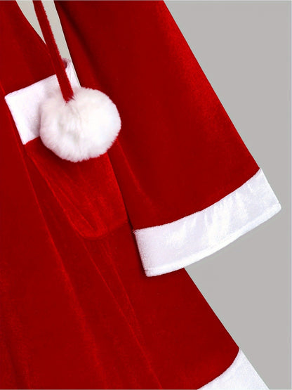 Santa Claus's European and American temperament is red. Christmas party is slim, hooded dress and women's dress.