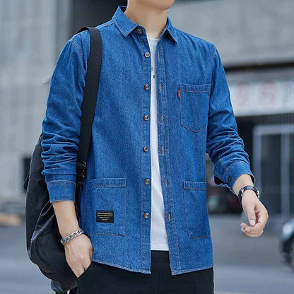 High Quality Cotton Denim Shirt Mens High Street Long Sleeve Cowboy Shirts for Men Autumn Casual Slim Fit Mens Design Clothing