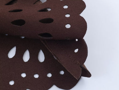 Die-Cut Hem Faux Suede Wide Leg Pants For Women Vintage Brown High Waist With Pockets Casual Loose Trousers