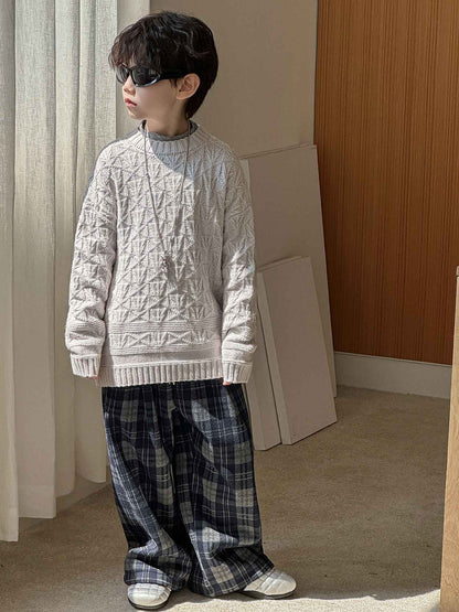 2025 Autumn Winter Cotton Boys Casual Pants Children Fleece-Lined Kids Plaid Loose Long Trouser Soft Warm 3-12 Years Outfit