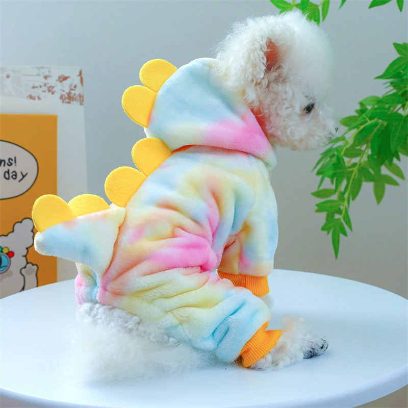 Roupinha de Fleece Super Macio para Animais de Estimação Cachorrinho Outono Inverno Pelúcia Quente Macacão para Cães Quatro Patas Dinossauro Unicórnio Cosplay Roupa para Gatos