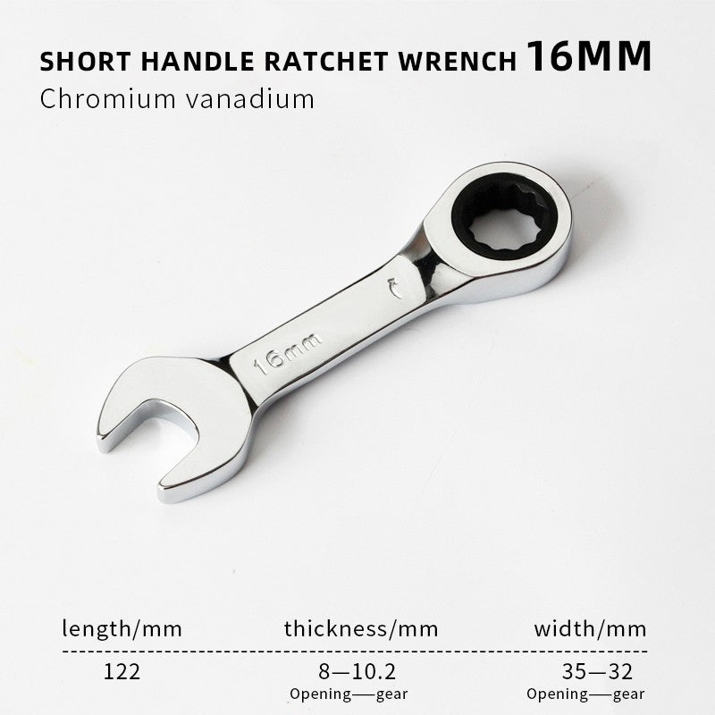 1 Chave de Catraca Curta - Alcance de 6-19mm, Chaves de Soquete de Catraca de Cabo Curto de 72 Dentes para Reparo Automotivo e de Porcas