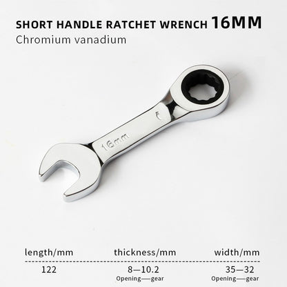 1 Chave de Catraca Curta - Alcance de 6-19mm, Chaves de Soquete de Catraca de Cabo Curto de 72 Dentes para Reparo Automotivo e de Porcas