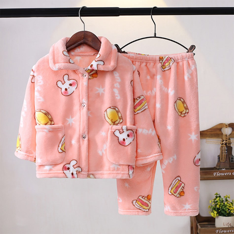 High Quality Coral Fleece Flannel Cute Cartoon Pattern Pajama Sets Boys and Girls Long Sleeve Warm Comfortable Winter Sleepwear