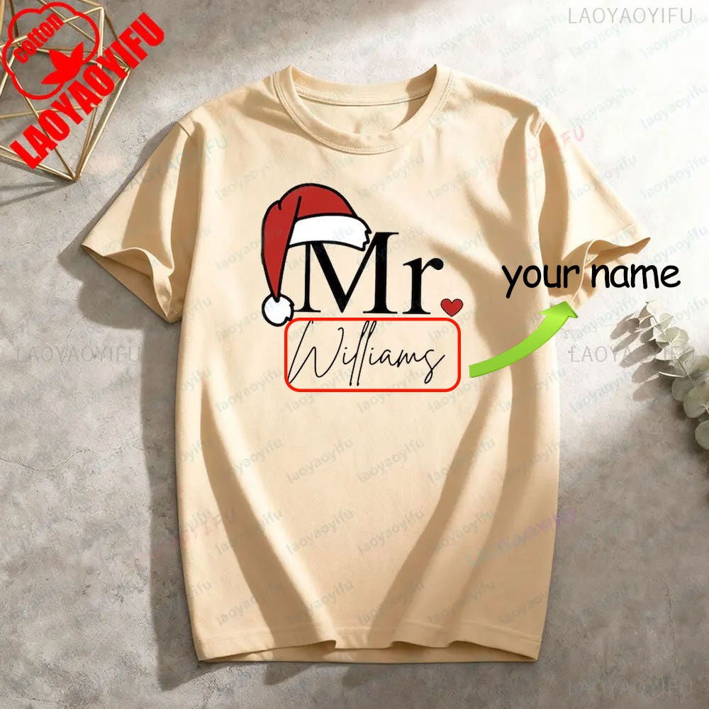 Matching Mr & Mrs Christmas Shirts Personalized Holiday Couple Tees Christmas Couple Costumes Merry Christmas Men Women Tshirt