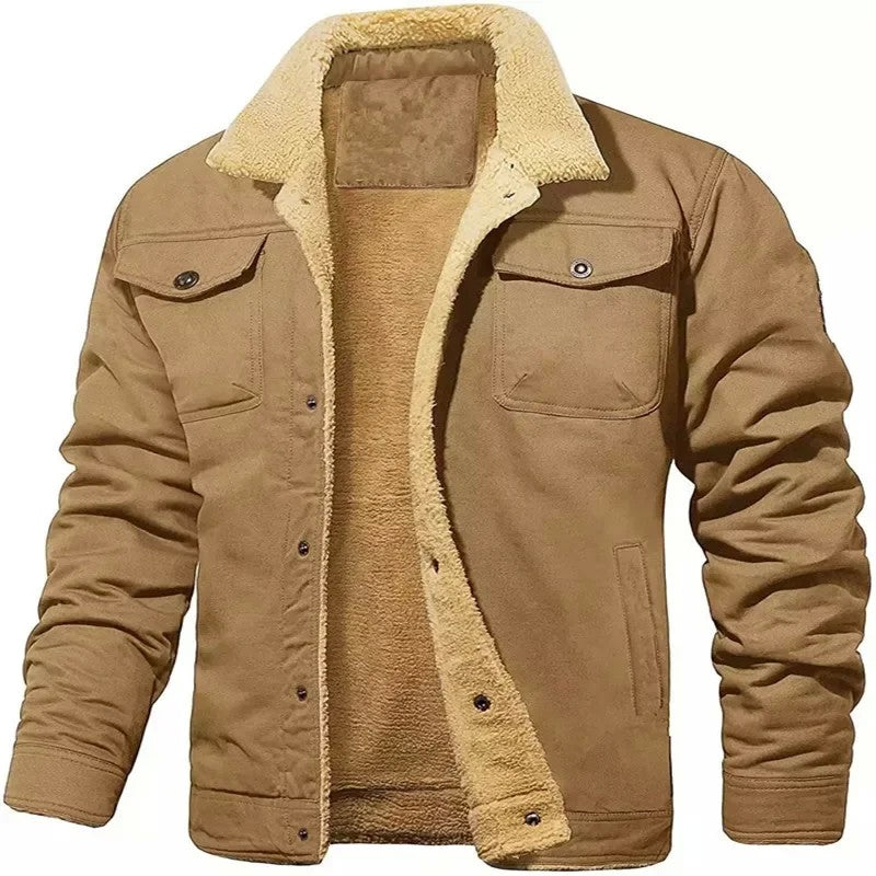 New Winter Men's Bomber Jacket High-quality Plush Thicken Wool Cargo Jackets Lapel Button-up Thick Warm Coat for Men Outwear 5XL