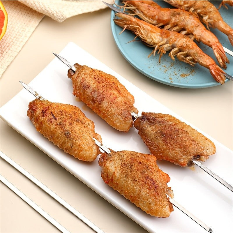 10Pcs Stainless Steel Barbecue Skewer Reusable BBQ Skewers Kebab Iron Stick For Outdoor Camping Picnic Tools Cooking Tools