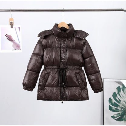 Glossy Shiny Women 's Down Jackets Vintage Hooded Zipper Puffer Full Sleeve Jackets For Woman 2025 Woman Winter Coats Outwears