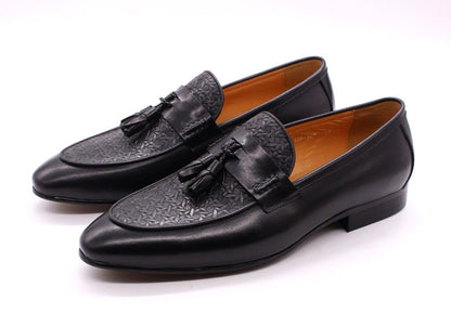 FELIX CHU Men's Genuine Leather Tassel Loafers Italian Luxury Fashion Slip-On Dress Shoes for Parties Weddings Casual Wear