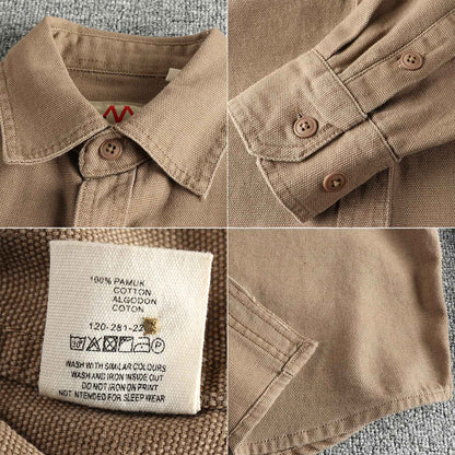 2025 Spring and Autumn New American Retro Woven Twill Cargo Shirt Men's Simple 100% Cotton Washed Double Pocket Causal Blousers