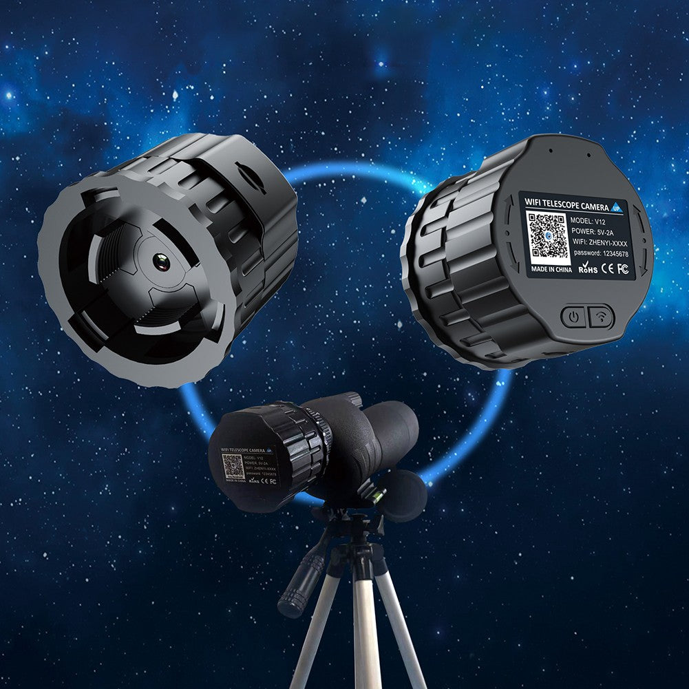 Novo Microscópio V12 Wifi HD Câmera Ocular Eletrônica 2K 4 Milhões Ocular Óptica para Lunetas de 25mm-50mm Telescópio para Observação de Pássaros