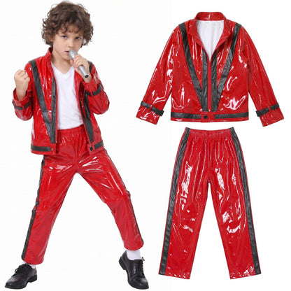 Red Jackets for Michael Jackson Cos Dancing Clothes Children Kids Halloween Purim MJ Dancer King Cos Performance Suits