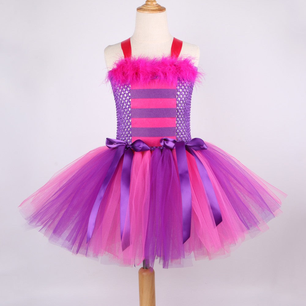 THEEPER Halloween Cheshire Cat Style Costume Tutu Dress for Girls, Animal Fancy Outfit Set for Halloween Carnival Birthday Party