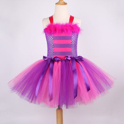 THEEPER Halloween Cheshire Cat Style Costume Tutu Dress for Girls, Animal Fancy Outfit Set for Halloween Carnival Birthday Party