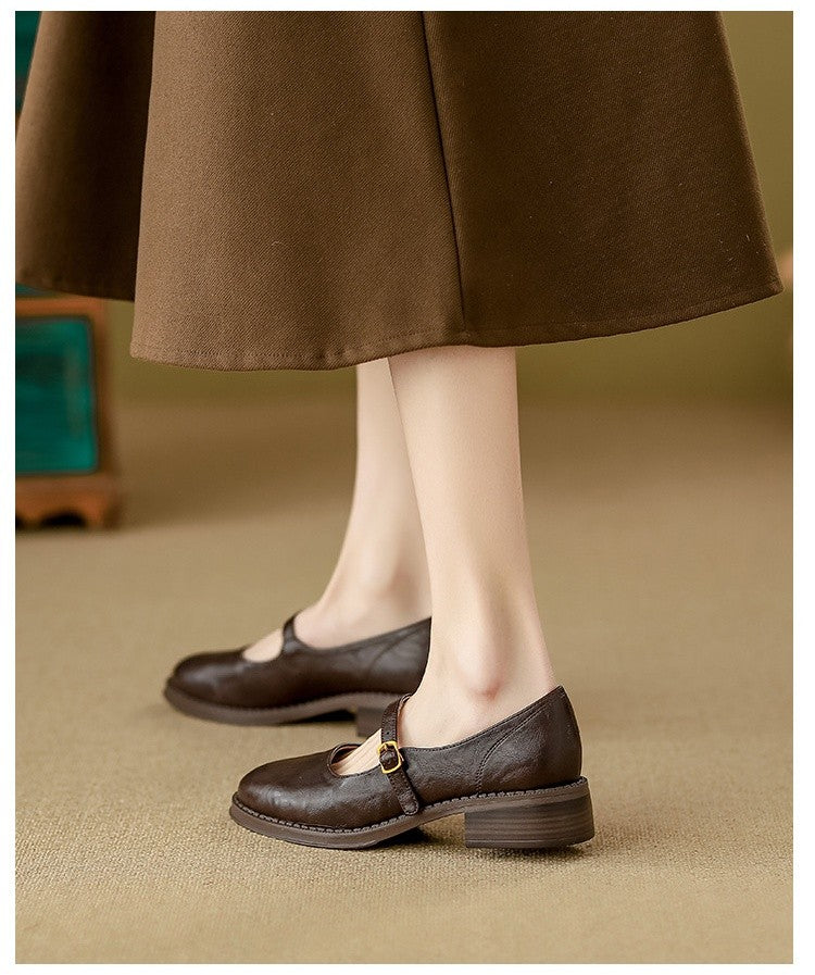 Mary Janes Women's Shoes Round Toe Flats Spring and Autumn New Fashion Buckle Strap Shallow Mouth Low Heels Loafers Women Flats