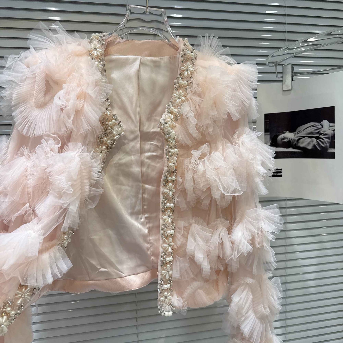 2025 Autumn New French Pearl Lace Layered Mesh Jacket Top