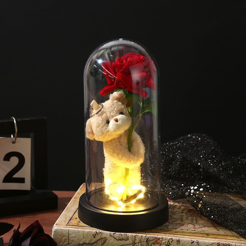 Artificial Rose Flowers Eternal Rose LED Light Foil Flower in Glass Cover Simulation Rose Flower Christmas Teachers' Day Gifts
