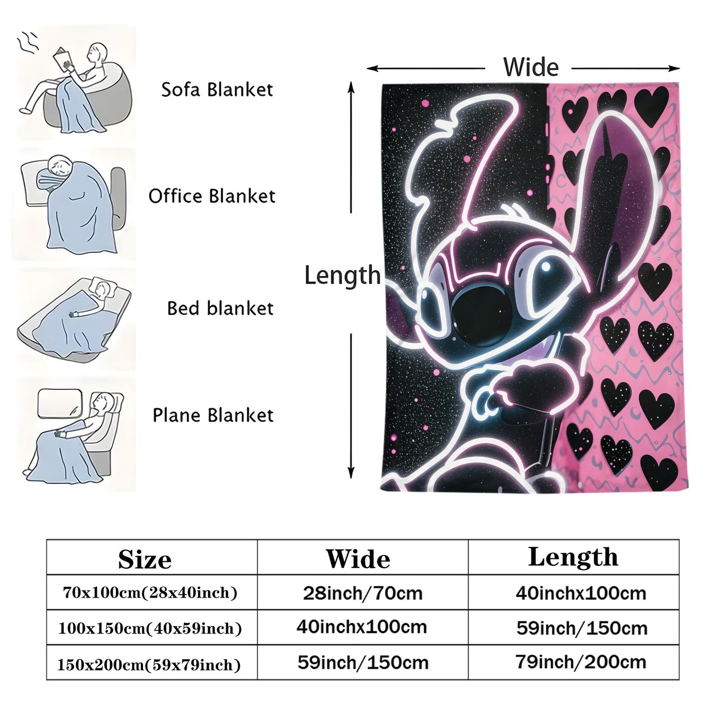 Disney Dream Stitch Print Blanket Multifunctional Flannel Blanket Birthday Gift for Home Outdoor Travel Camping Nap Cover