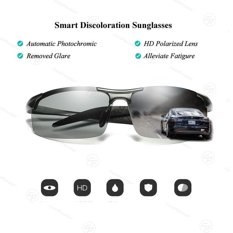 CoolPandas Óculos de Sol Fotocromáticos Masculinos Polarizados Sem Aro para Esportes ao Ar Livre Óculos de Condução Dia Noite Camaleão Óculos Masculinos