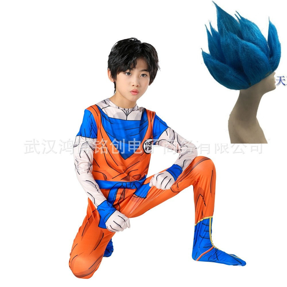 Kids Adult Suit Son Goku Majin Vegeta Cosplay Costume Anime Superhero Jumpsuit Black Hair Halloween Costume