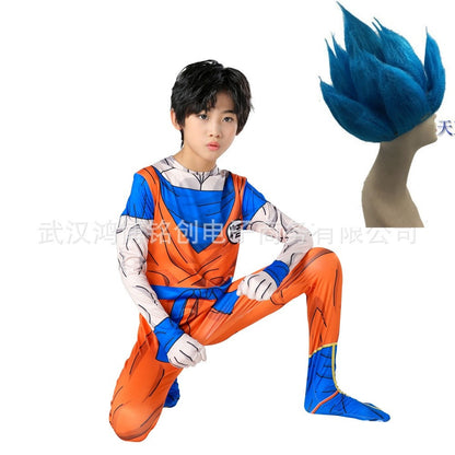Kids Adult Suit Son Goku Majin Vegeta Cosplay Costume Anime Superhero Jumpsuit Black Hair Halloween Costume
