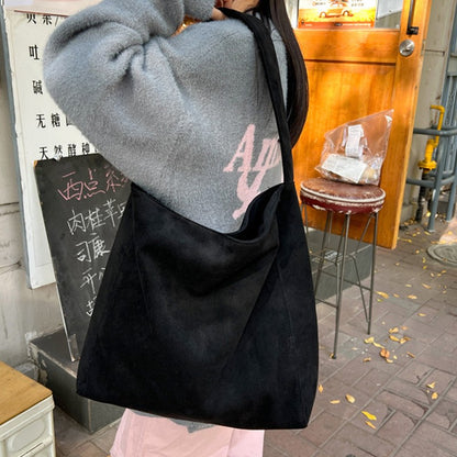 Retro Suede Frosted Tote Bag Winter Simple Design Versatile Work Commuting Shoulder Bag Women's Large Capactiy Handbags